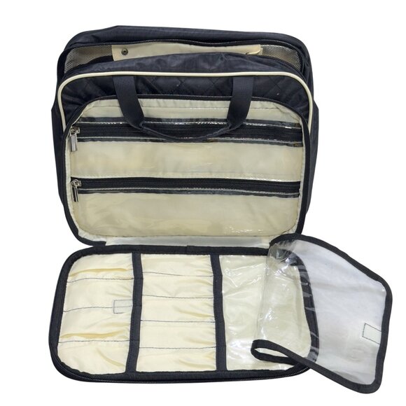 Findcozy Black Quilted Nylon Toiletry Bag Multiple Zipper Compartments Handles - Picture 6 of 14